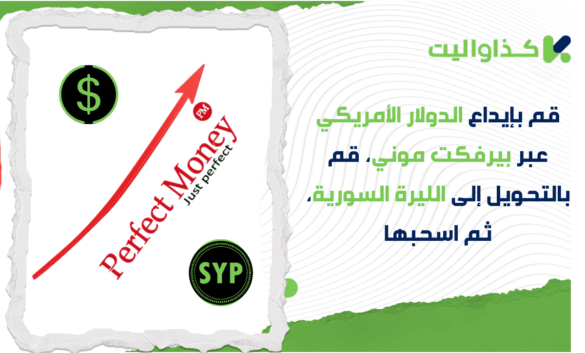 إيداع الدولار الأمريكي عبر بيرفكت موني تحويله الى الليرة السورية وسحبه عبر كذاواليت