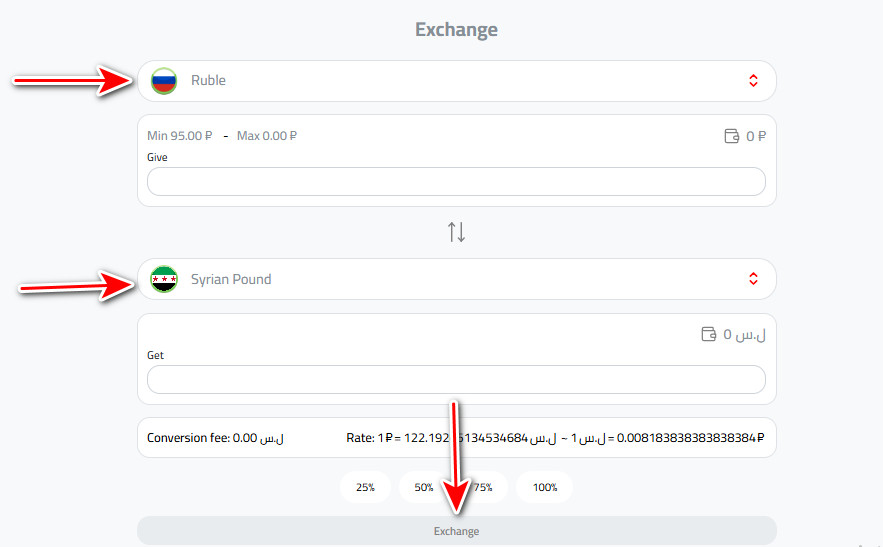 Exchange Ruble to Syrian Pound: