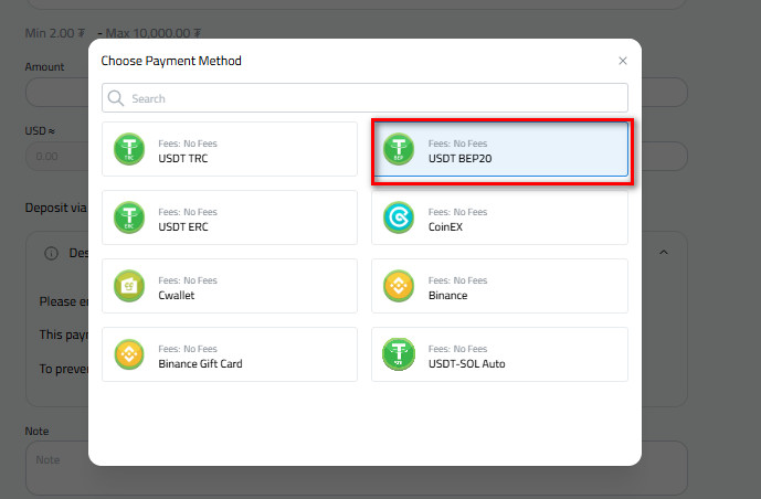 Steps to Deposit USDT via USDT-BEP20 in Kazawallet: