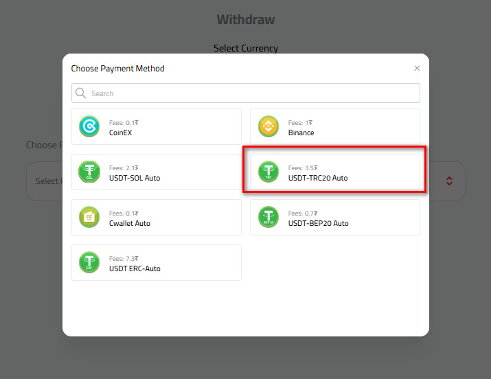 Withdraw USDT to USDT-TRC20