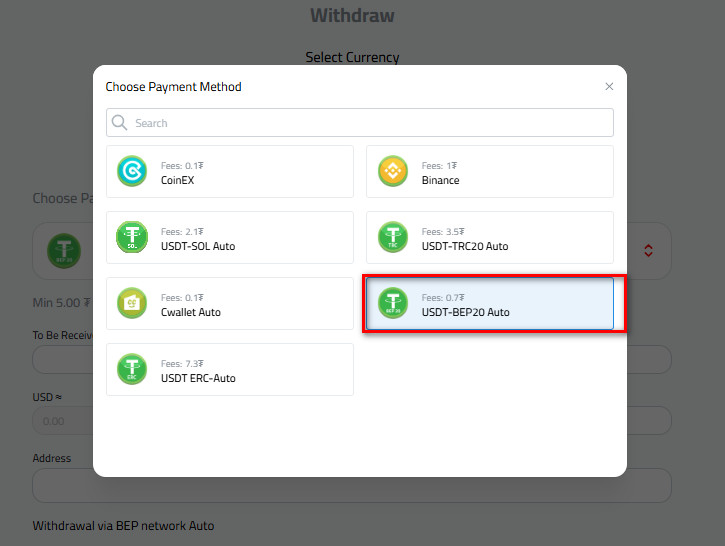 Steps to Withdraw USDT to USDT-BEP20 from Kazawallet