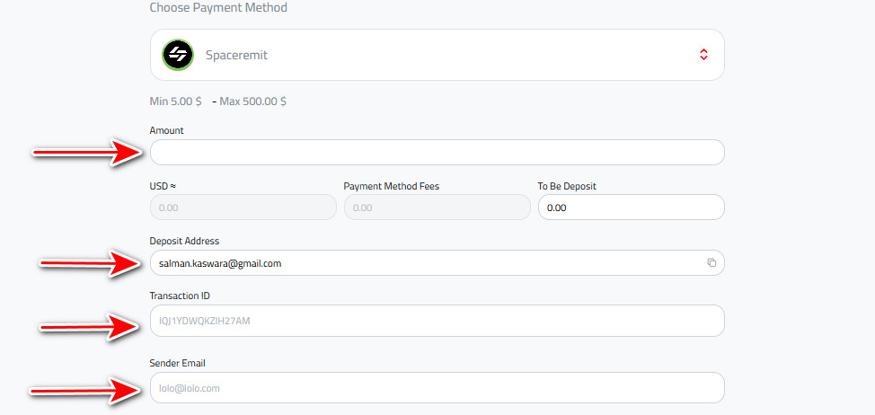 Steps to Deposit USD via SpaceRemit into Kazawallet