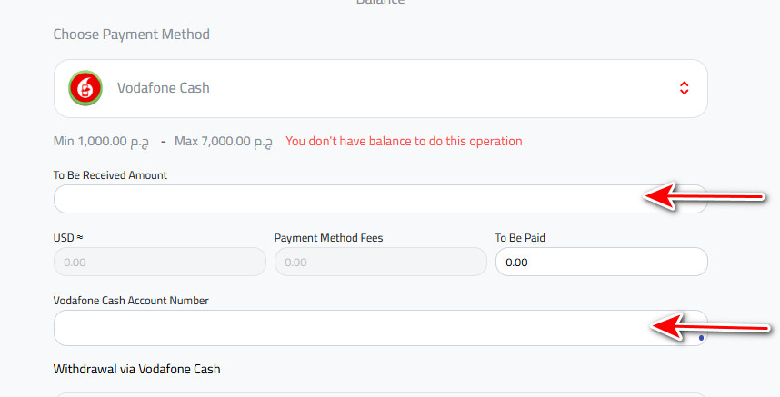 Steps to Withdraw Egyptian Pounds to Vodafone Cash