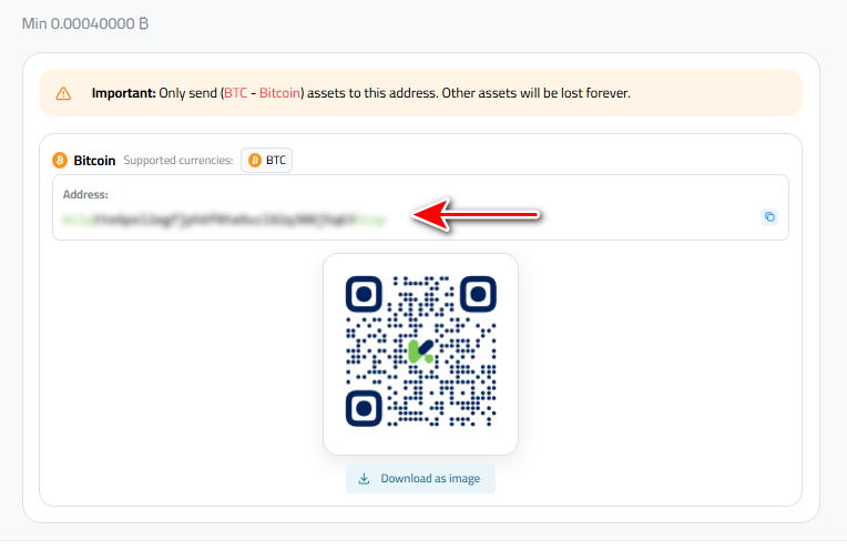 Deposit Bitcoin in Kazawallet