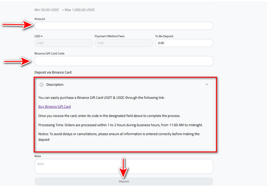Steps to Deposit USDC via Binance Gift Card into Kazawallet