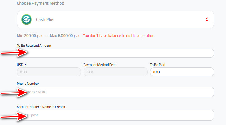 withdraw Moroccan Dirham to Cash Plus