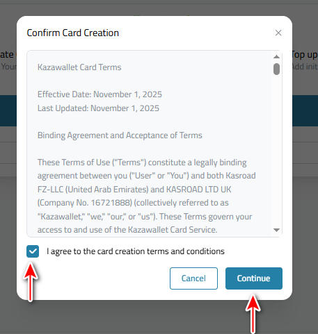 Create Kazawallet Virtual Card