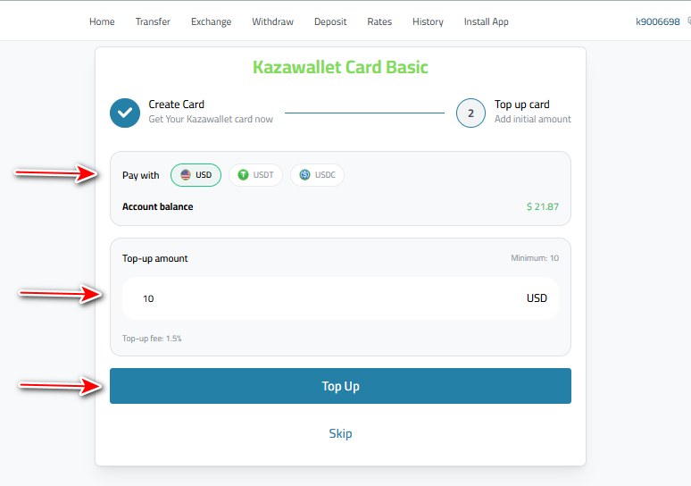 Top Up Kazawallet Virtual Card