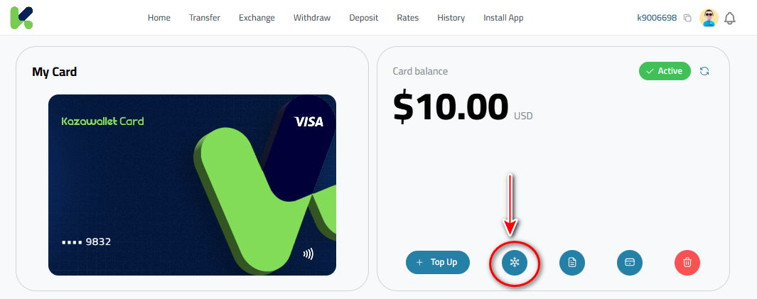 Freeze Kazawallet Card