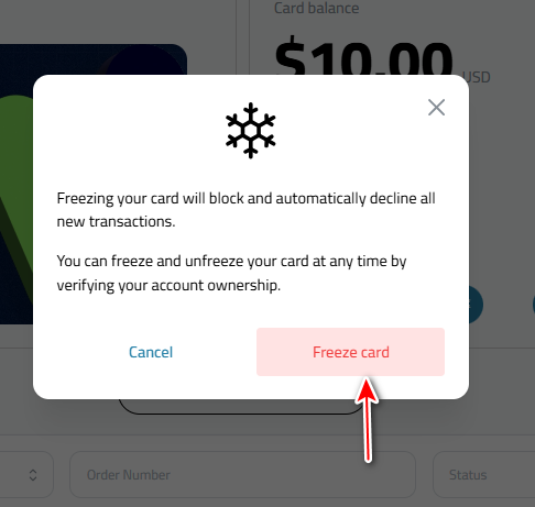 Freeze Kazawallet Card