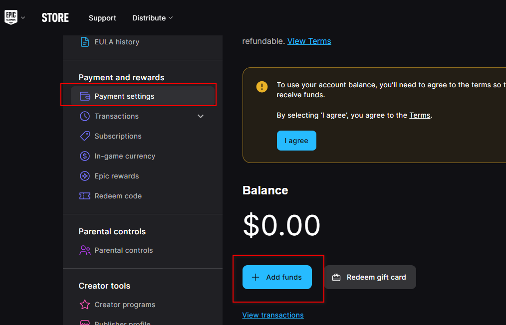 Adding Funds to your Epic Games Wallet