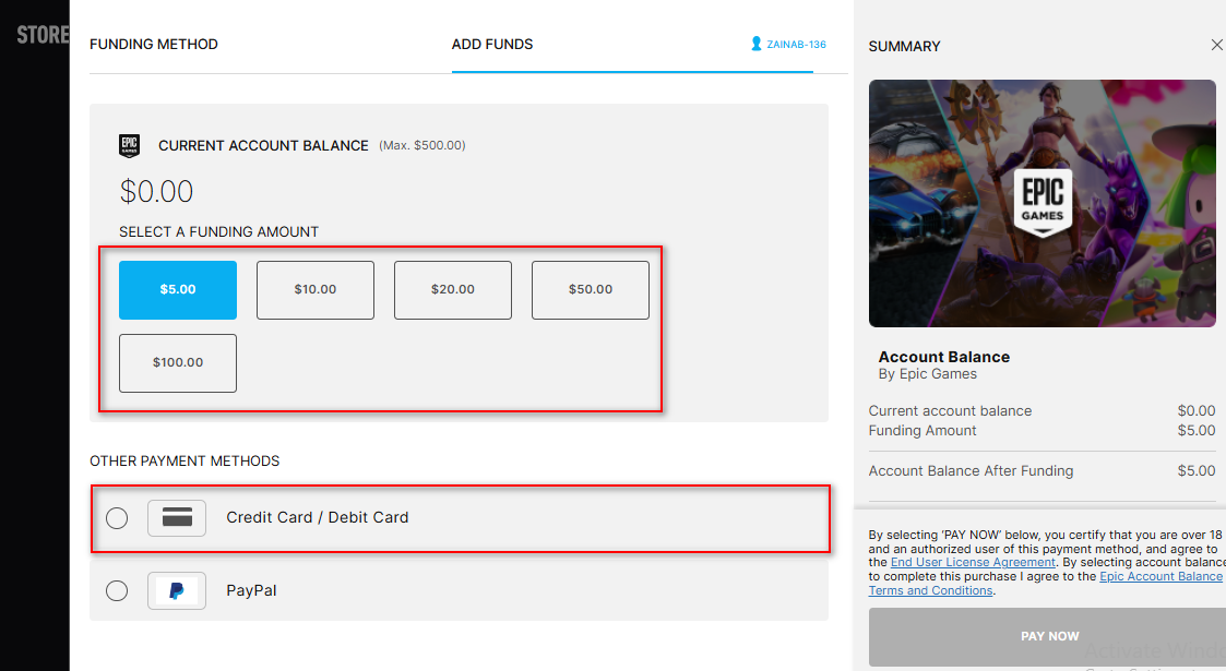 Adding Funds to your Epic Games Wallet