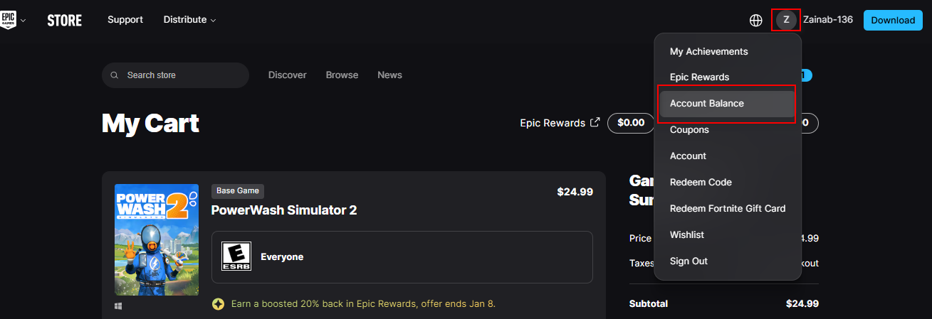 Adding Funds to your Epic Games Wallet