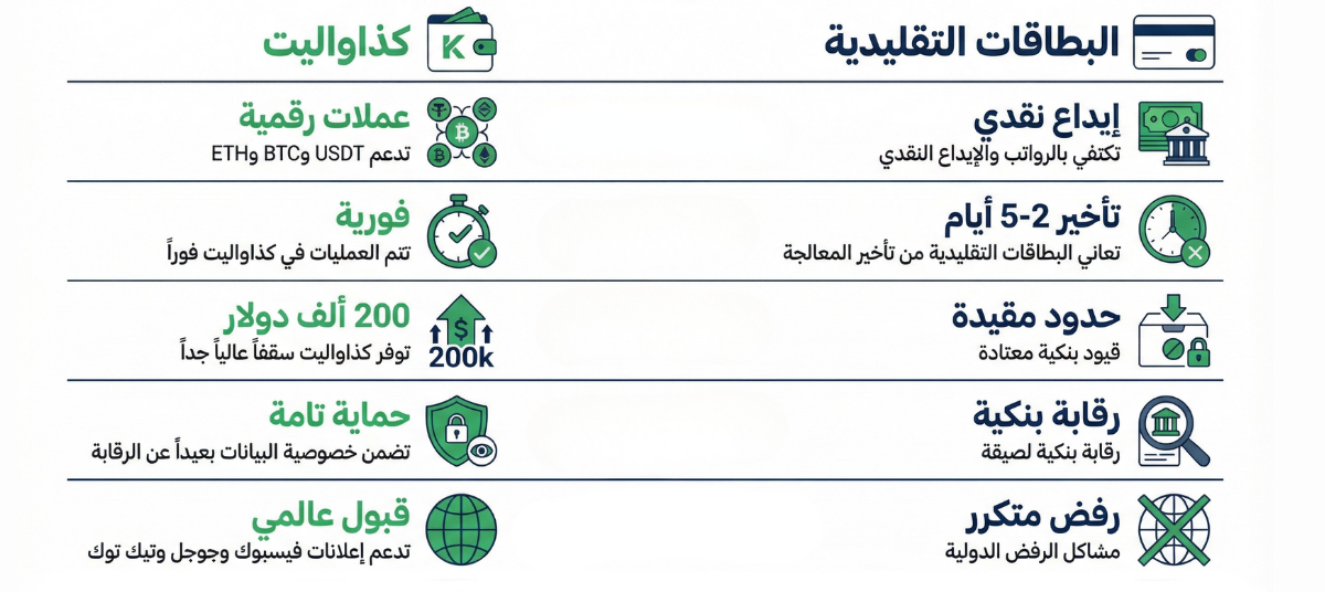مقارنة: الدفع بالكريبتو (فيزا كذاواليت) vs الطرق التقليدية
