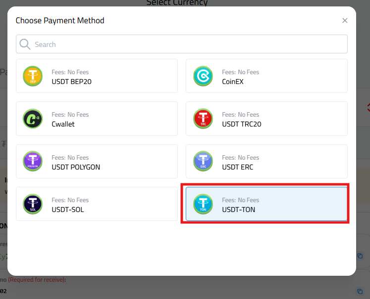 Deposit USDT via USDT-TON