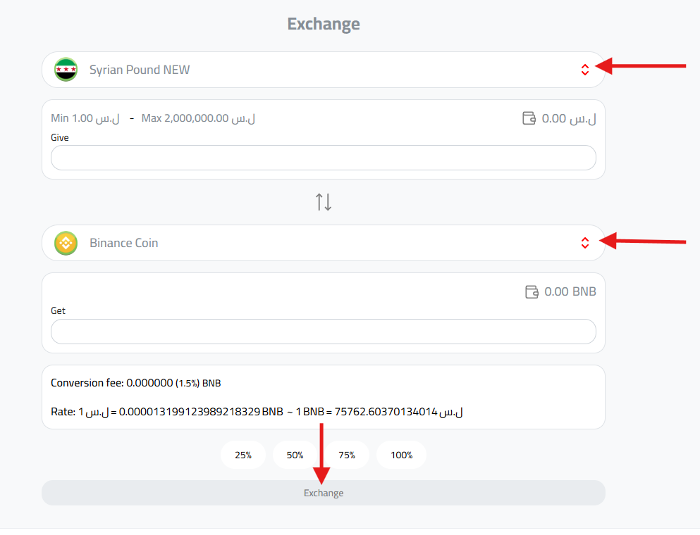 Exchanging Syrian Pounds into Binance Coin
