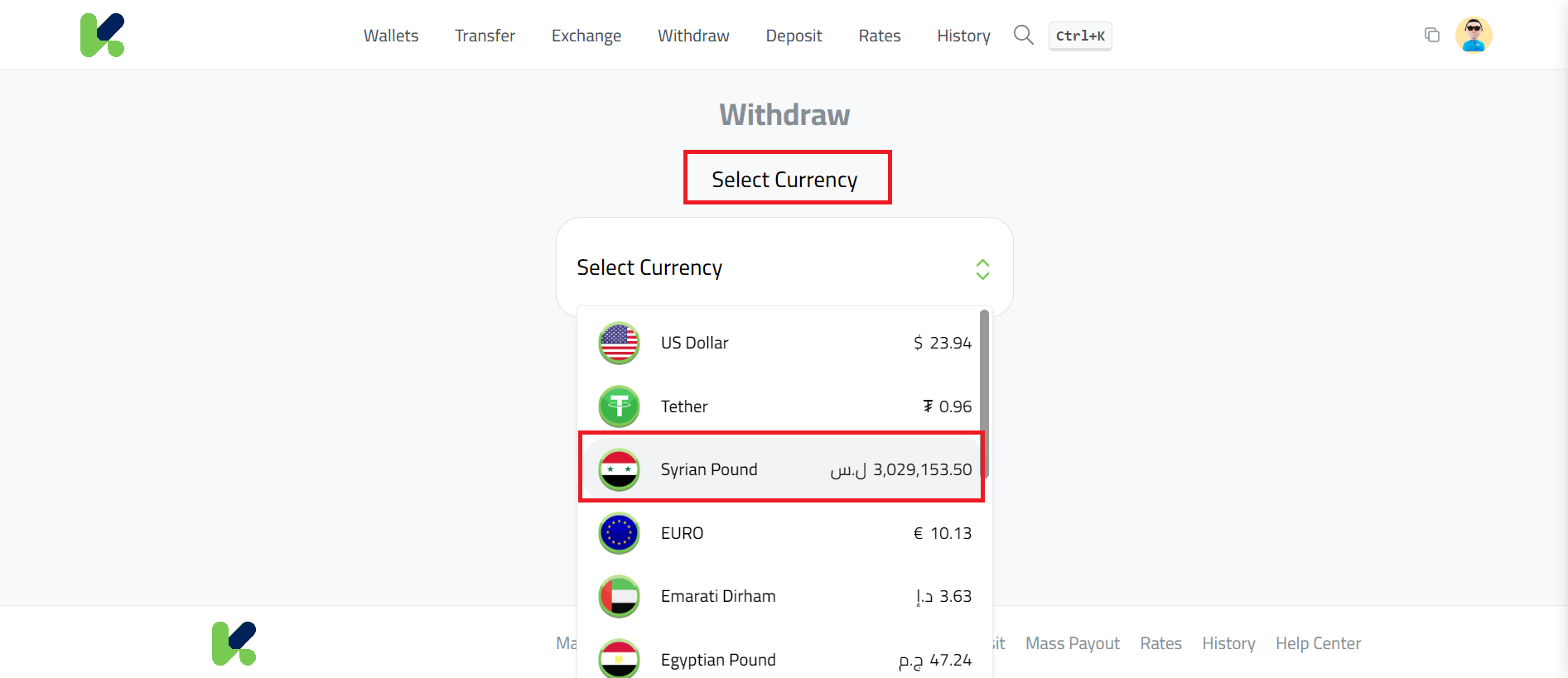 Withdrawing Syrian Pound (SYP)