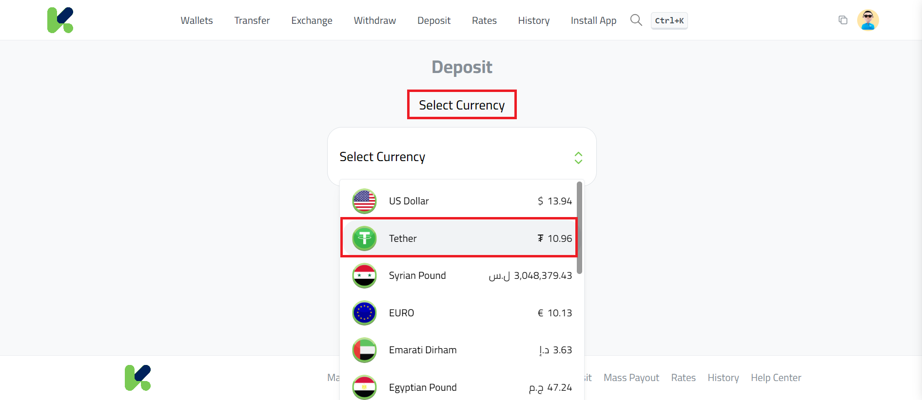 Deposit USDT via Binance