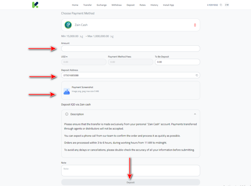 Depositing Iraqi Dinars to Kazawallet