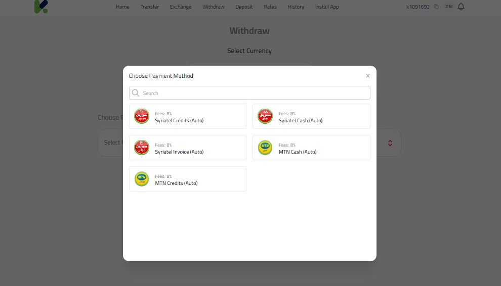 Withdrawing Syrian Pounds using Kazawallet